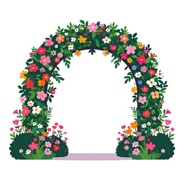 Pixel Art Floral Archway with Colorful Blossoms and Green Foliage on White Background