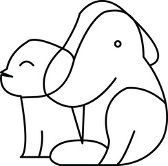 Minimalist Line Art Illustration of a Dog and Elephant Sitting Together | Cute Animal Drawing | Simple Black and White Graphic Design