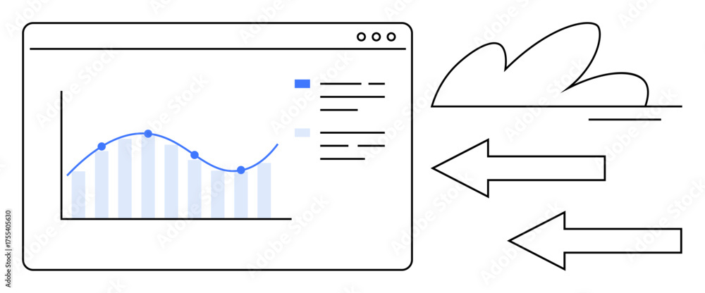 Wall mural window interface displaying analytics chart, data points, and cloud with flow arrows. ideal for data