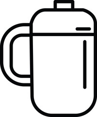 Black and White Line Art Illustration of a Travel Mug with Handle, Drinkware Icon, Vector Graphic for Design and Web Use