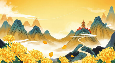 The artistic conception of climbing high in the ancient style of Double Ninth Festival