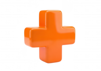 Shiny orange plus symbol isolated on a transparent background