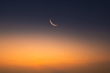 Background night sky of with crescent moon,and stars .Background Greeting card for the holy month...