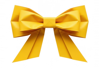 Yellow origami bow isolated on a transparent background