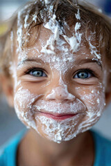 Fototapeta premium A child with ice cream all over the face smiling happily