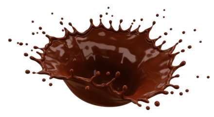 Dynamic chocolate splash creating an abstract crown shape isolated on transparent png