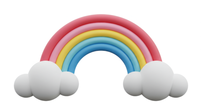 Vibrant 3D Rainbow with Fluffy Clouds isolated on transparent png