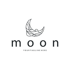 Moon logo simple minimalist line design modern concept illustration design template and poster also product brand