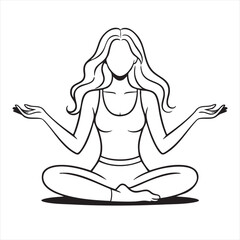 Woman meditating in lotus pose with flowing hair and open hands meditation yoga