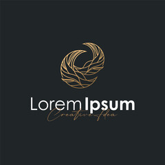 Obraz premium Moon logo simple minimalist line design modern concept illustration design template and poster also product brand