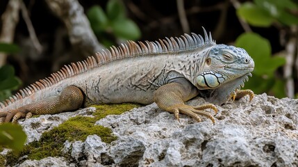 Obraz premium Iguana resting on a rock surface with intricately patterned scales