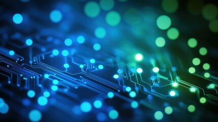 Illuminated circuit board showing digital electronic pathways