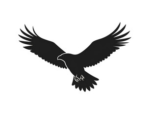Powerful eagle flying high, elegant silhouette icon in black and white, transparent background for design use.