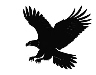 Soaring eagle silhouette illustration, majestic bird in flight, black and white, transparent background.