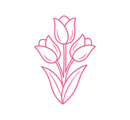 Lovely pink tulip flower illustration, a cute cartoon vector art piece, set against a white background.