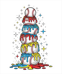 A Whimsical Tower of Baseball Sweets Colorful Melting Glaze and Sprinkles Create a Fun and Playful Dessert