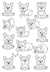 Adorable Corgi Coloring Page - A Collection of Cute Pups.