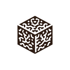 Obraz premium Geometric dark brown cube with a complex irregular black line pattern across its three visible sides