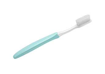 Single turquoise toothbrush with white bristles isolated on transparent png