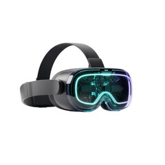 Virtual Reality Headset with Glowing Circuitry isolated on a transparent background
