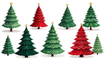 Christmas tree clip art made from plaid cloth texture, red and green, transparent.