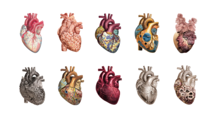 a collection of twelve human organs in a grid pattern isolated on white background