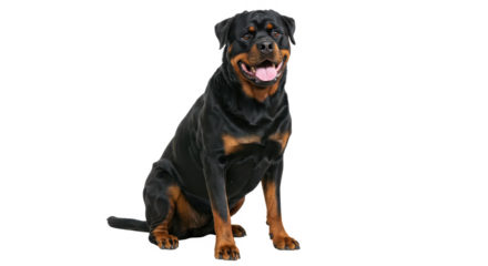 Rottweiler dog sitting isolated on transparent png