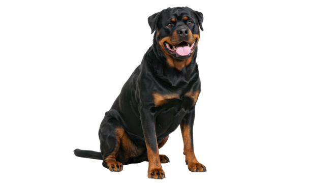Rottweiler dog sitting isolated on transparent png
