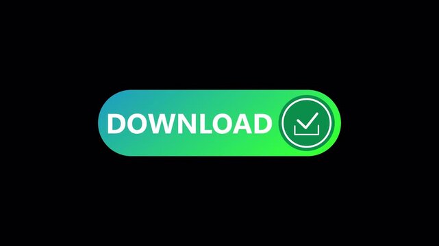 Downloading bar complete animation on black background,  downloading icon sign button with check mark.