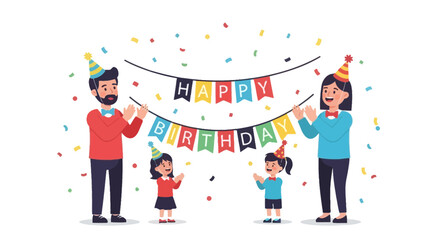 Fototapeta premium Family Celebrating A Birthday Together With Colorful Decorations And Festive Spirit