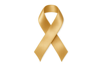 Gold ribbon symbolizing childhood cancer awareness, support, and solidarity, isolated on transparent background