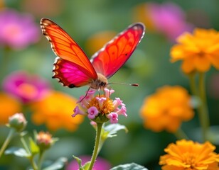 Fototapeta premium Closeup Vibrant Butterfly Bloomed Flower