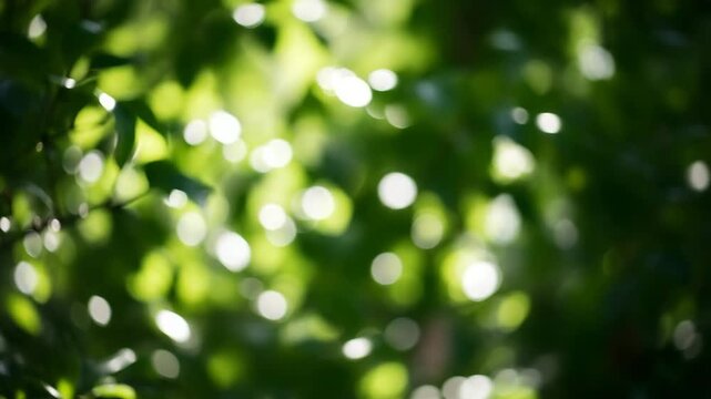 Soft focus of dappled sunlight through green leaves