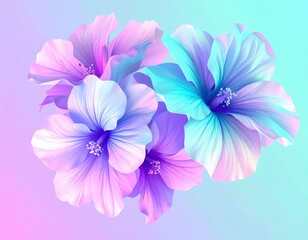 A vibrant digital illustration of pastel-colored flowers, showcasing a blend of pink, purple, and blue hues, creating a calming and whimsical effect.