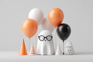 흰색 배경 위 주황색 풍선 세트