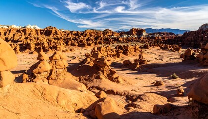 Fototapeta premium Goblin Valley State Parks Unique Rock Formations Under a Bright Blue Sky.