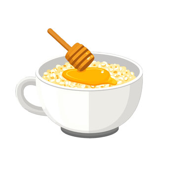 oatmeal bowl with honey and dipper clip art preview
