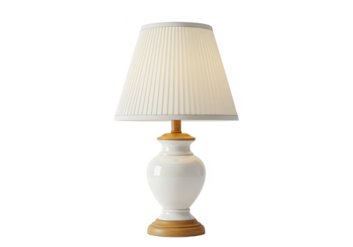 Elegant White Table Lamp with Pleated Shade isolated on transparent png