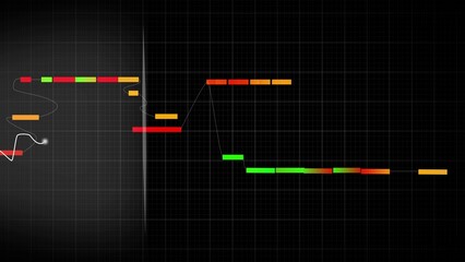 Abstract digital music score with colored bars and waveform on grid image