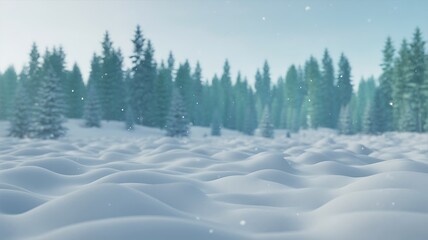 Peaceful Winter Forest – Snow-Covered Ground and Falling Snowflakes in Evergreen Setting