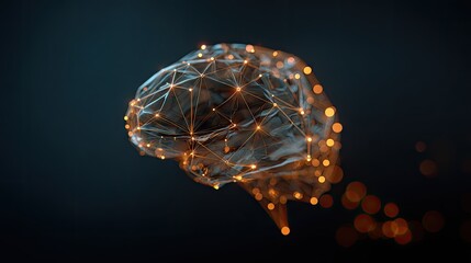 Digital brain glowing network visualization on dark background