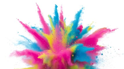 Vibrant Color Powder Explosion – Blue, Pink, and Yellow Burst on Neutral Background