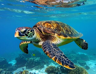 Sea Turtle Gliding Through Tropical Waters with Grace.