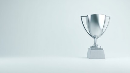 Gleaming silver trophy award on pristine white background symbolizing victory and grand achievement.