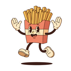 Happy French Fries Character in Retro Style
