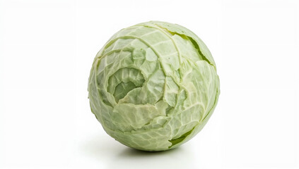 Isolated cabbage head on white background, detailed texture and natural lighting for realistic freshness.
