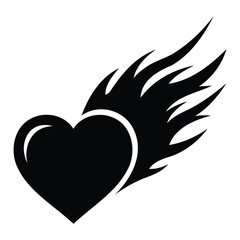 Fototapeta premium Black heart with flames vector graphic on white background Keywords: heart, love, flame, fire