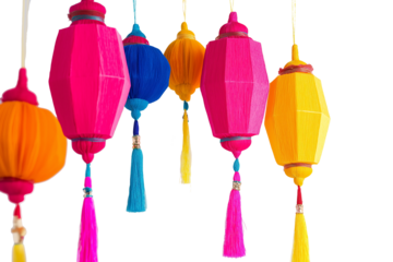 Colorful chinese lanterns hanging for decoration and celebration background