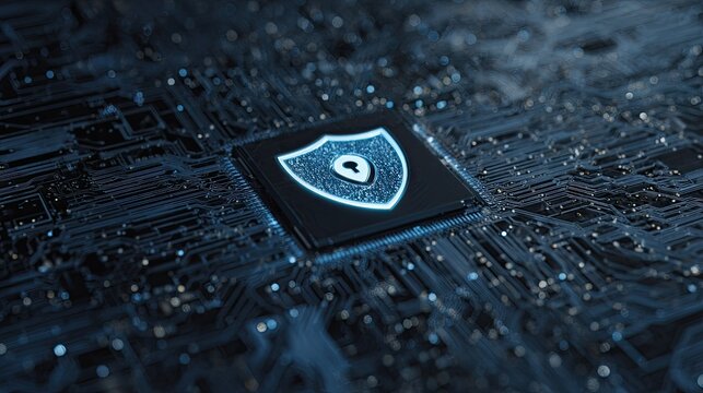 Digital security shield on a microchip concept for data protection