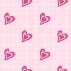 Pink heart pattern background. Cute retro heart vector pattern with soft grid backdrop. Seamless pink love pattern, perfect for romantic, girly, and Valentine&rsquo;s day designs.